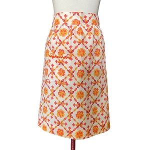 Hand Crafted Hostess Apron MCM White with Autumn Colors Geometric Floral Vintage
